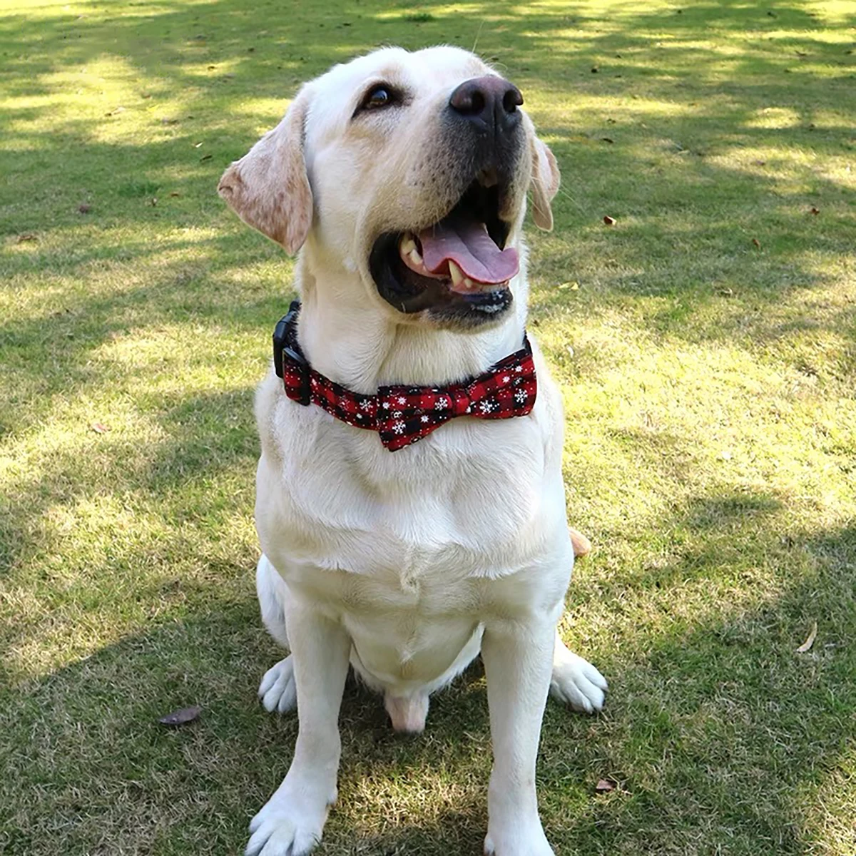 Dog Collar with Bow tie,Christmas Plaid Snowflake Dog Collar with Adjustable Buckle Suitable for Small Large Dogs Cats Pets - Image 6