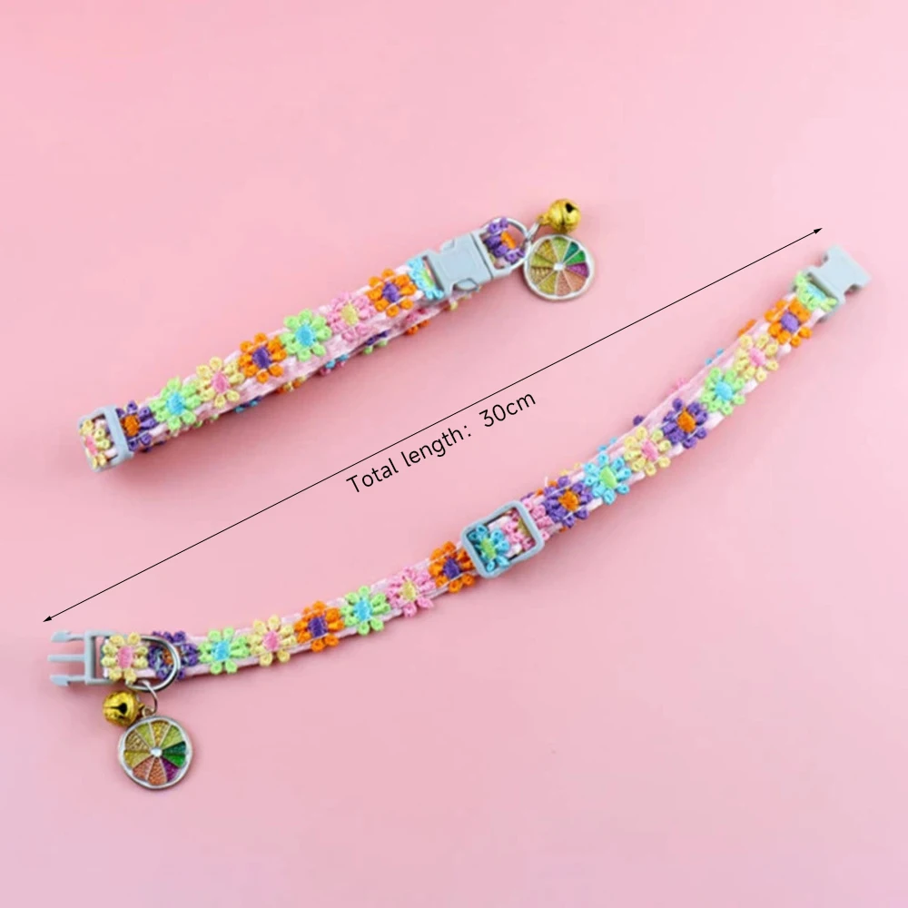 Fashion Rainbow Lace Flower Cat Collar With Bell Adjustable Buckle Cat Necklace Small Medium Dog Accessories - Image 2