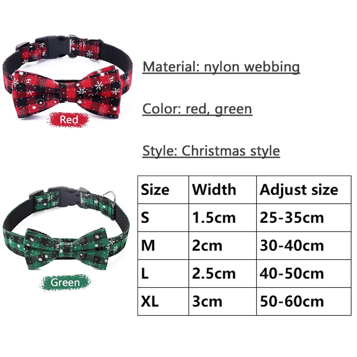 Dog Collar with Bow tie,Christmas Plaid Snowflake Dog Collar with Adjustable Buckle Suitable for Small Large Dogs Cats Pets - Image 2