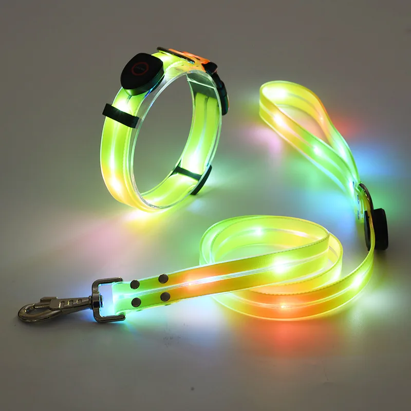 Pet light-up collar leash LED flashing collar USB charging dog walking pulling belt adjustable dog collar fashion pet supplies - Image 11