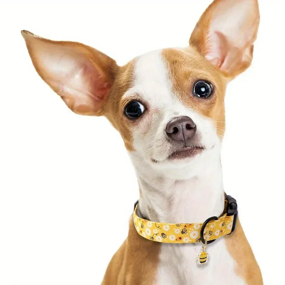 Cute Yellow Bee Print Dog Collar, Suitable for Small, Medium and Large Dogs, Fashionable Wasp Design Dog Collar - Image 2