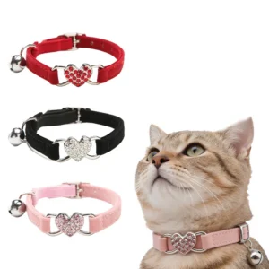 Pet Cat Collar with Bell, Fashion Small Dog Adjustable Collar, Heart Shape Easy Wear Cat Collar, 1PC