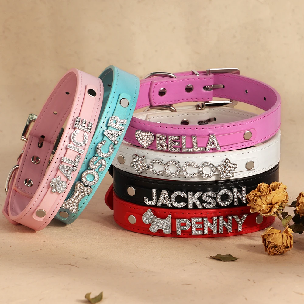Personalized Puppy Dog Collar Bling Rhinestone Dogs Name Collars Chihuahua Pug Cat Collars Name Letter Charm Pet Accessories - Image 4