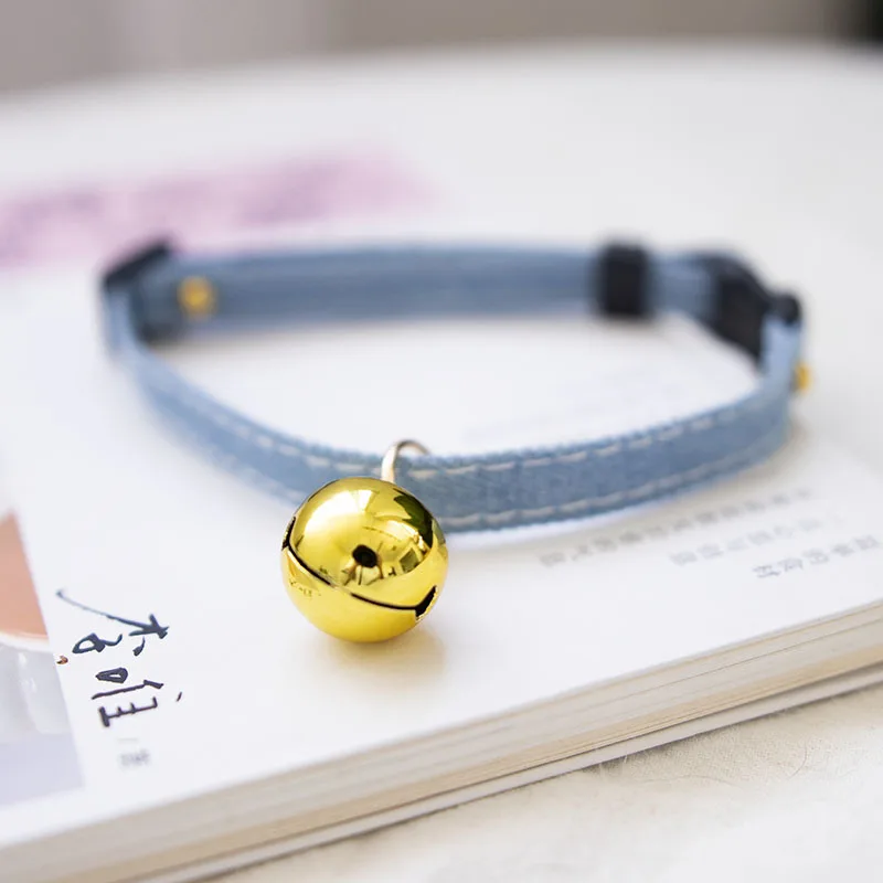 Denim Breakaway Cat Collars with Bell Cat Pendant Kitty Kitten Collars Blue Collar for Female Girl Cats Male Boy Cats Star Print - Image 3