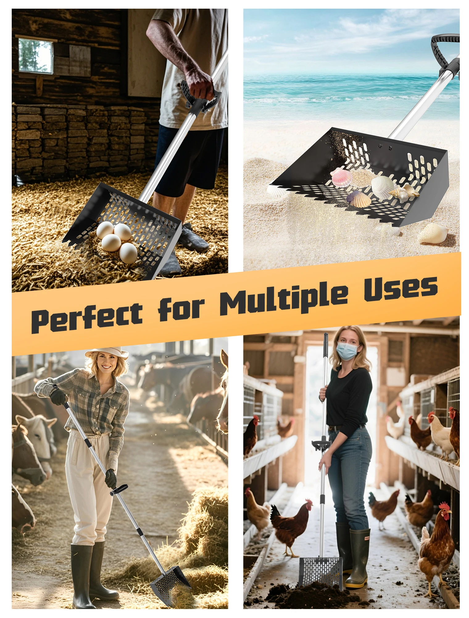 Extendable Scoop Sand Rake Chicken Poop Scooper Retractable Cat Litter Scoop Lightweight Sifting Chicken Coop Cleaning Tools - Image 6
