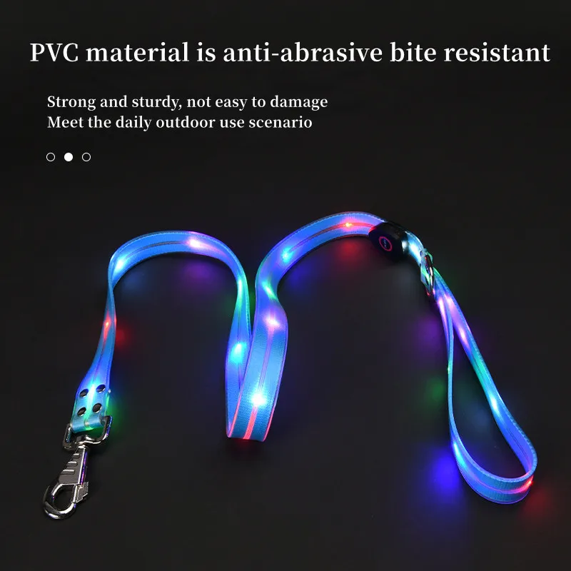 Pet light-up collar leash LED flashing collar USB charging dog walking pulling belt adjustable dog collar fashion pet supplies - Image 2