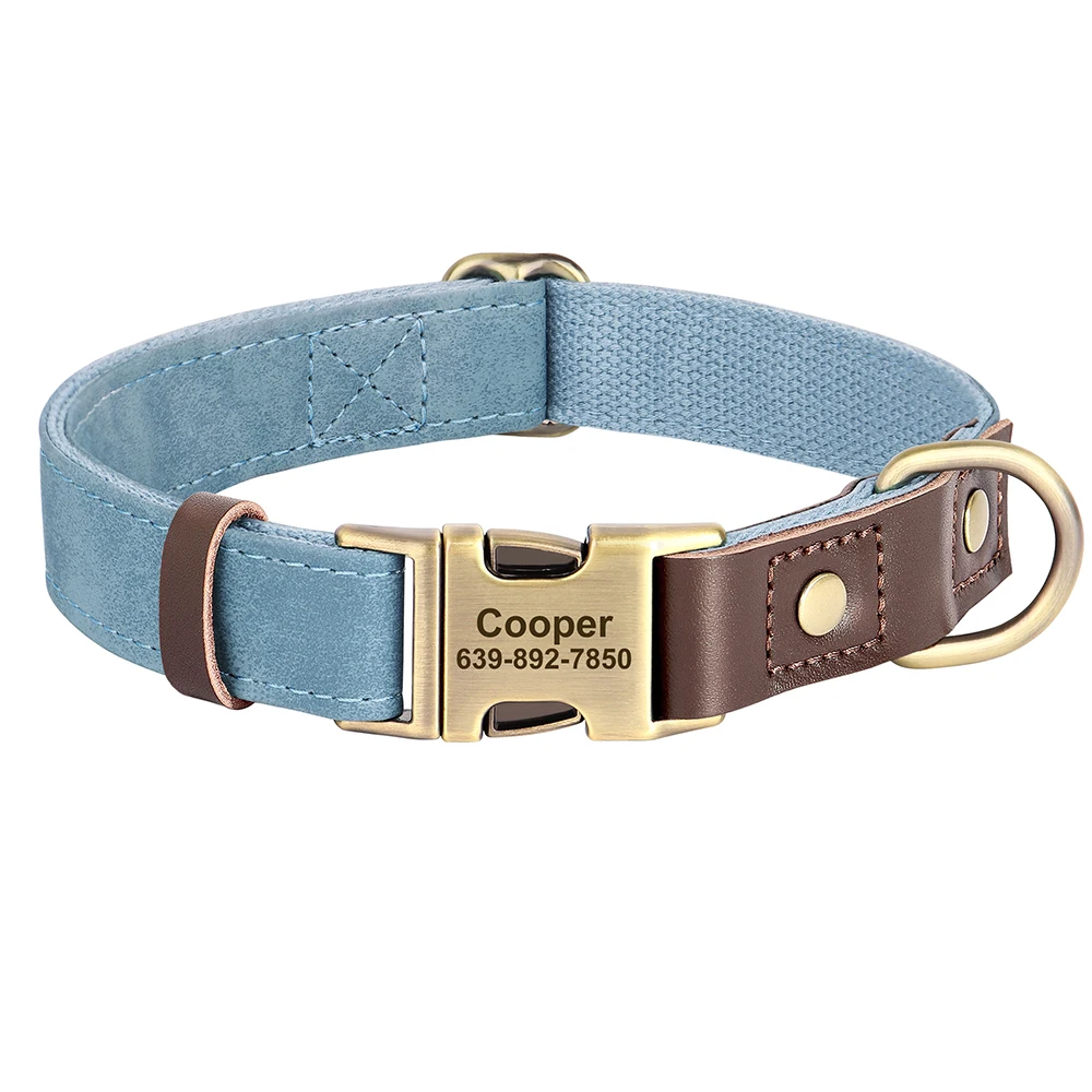 Customized Dog Collar Durable PU Leather Dog Collars Engraved Pet ID Necklace With Metal Buckle for Small Medium Large Dogs Pug - Image 2