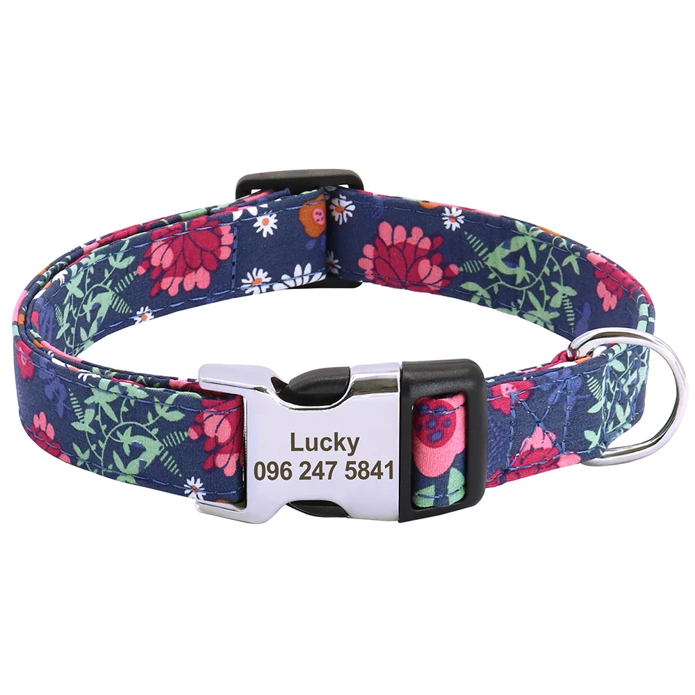 Printed Nylon Personalized Dog Collar Custom Dog Collar Floral Puppy Necklace Engraved Name for Small Medium Large Dogs Bulldog - Image 7