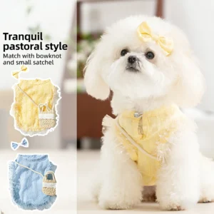 Spring and summer dog clothing, countryside-style crossbody two-leg vest, suitable for small to medium dogs, lady-style clothing