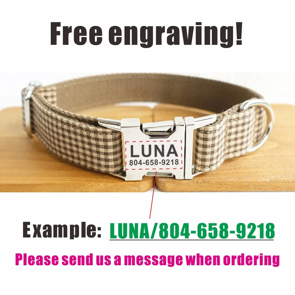Personalized Pet Collar Customized Nameplate ID Tag Adjustable Suit Fiber Coffee Brown Cat Dog Collars Lead Leash - Image 4
