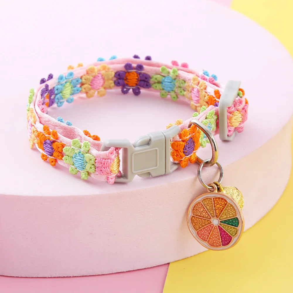 Fashion Rainbow Lace Flower Cat Collar With Bell Adjustable Buckle Cat Necklace Small Medium Dog Accessories - Image 4