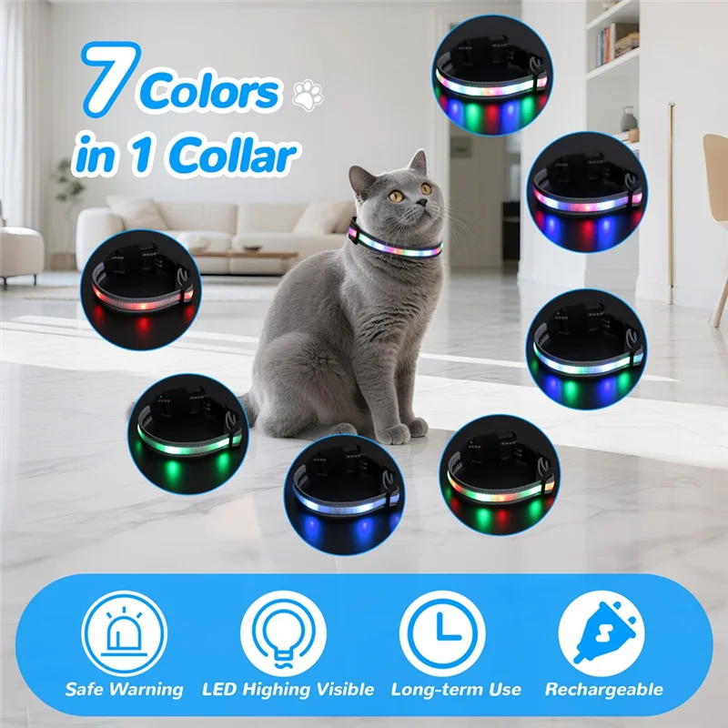 For Night Cat Collar, Rechargeable Waterproof LED Light For Cats, Remote Control Included, Dog Friendly Design - Image 4