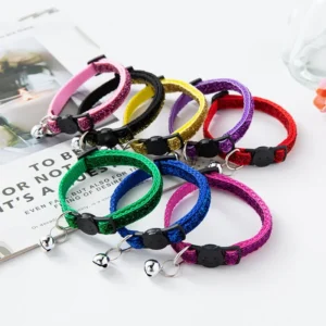 Reflective Breakaway Cat Collar, Safety Elastic Kitten Collar with Bell & Sequins, Adjustable Glitter Pet Necklace