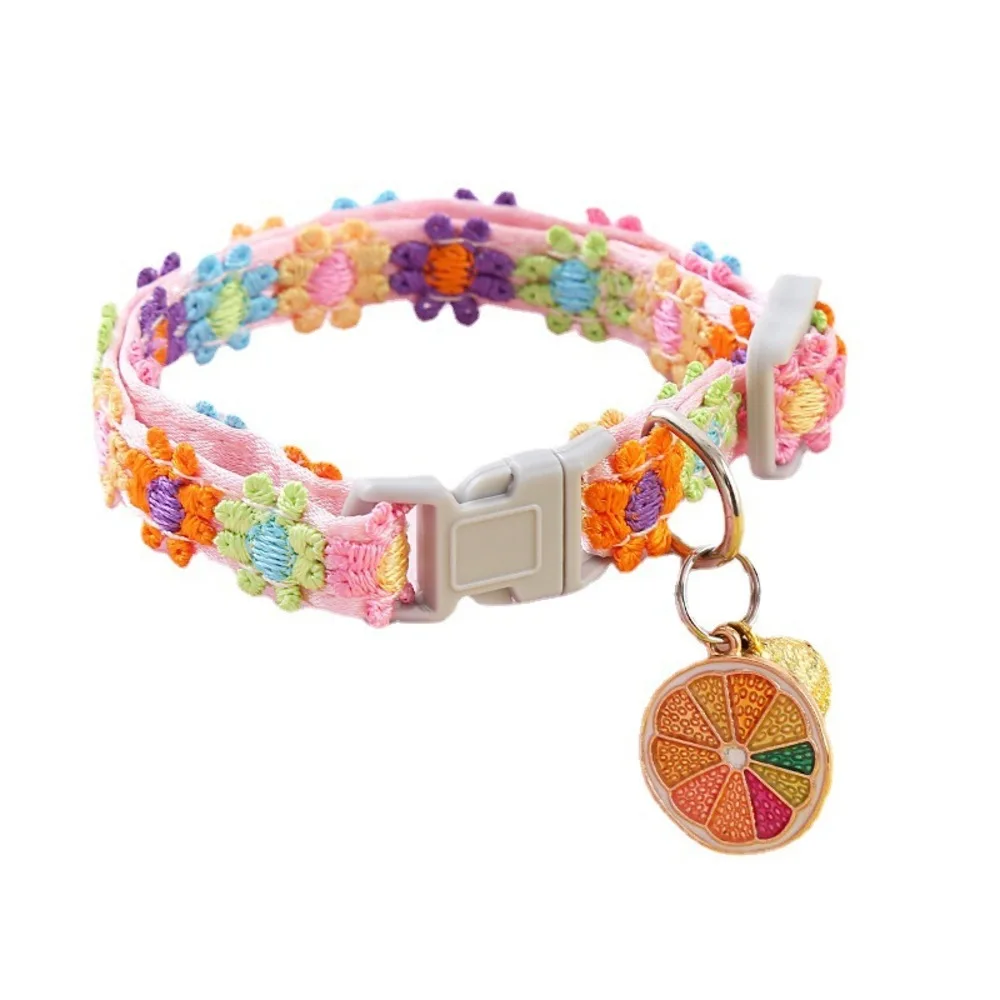 Fashion Rainbow Lace Flower Cat Collar With Bell Adjustable Buckle Cat Necklace Small Medium Dog Accessories - Image 6