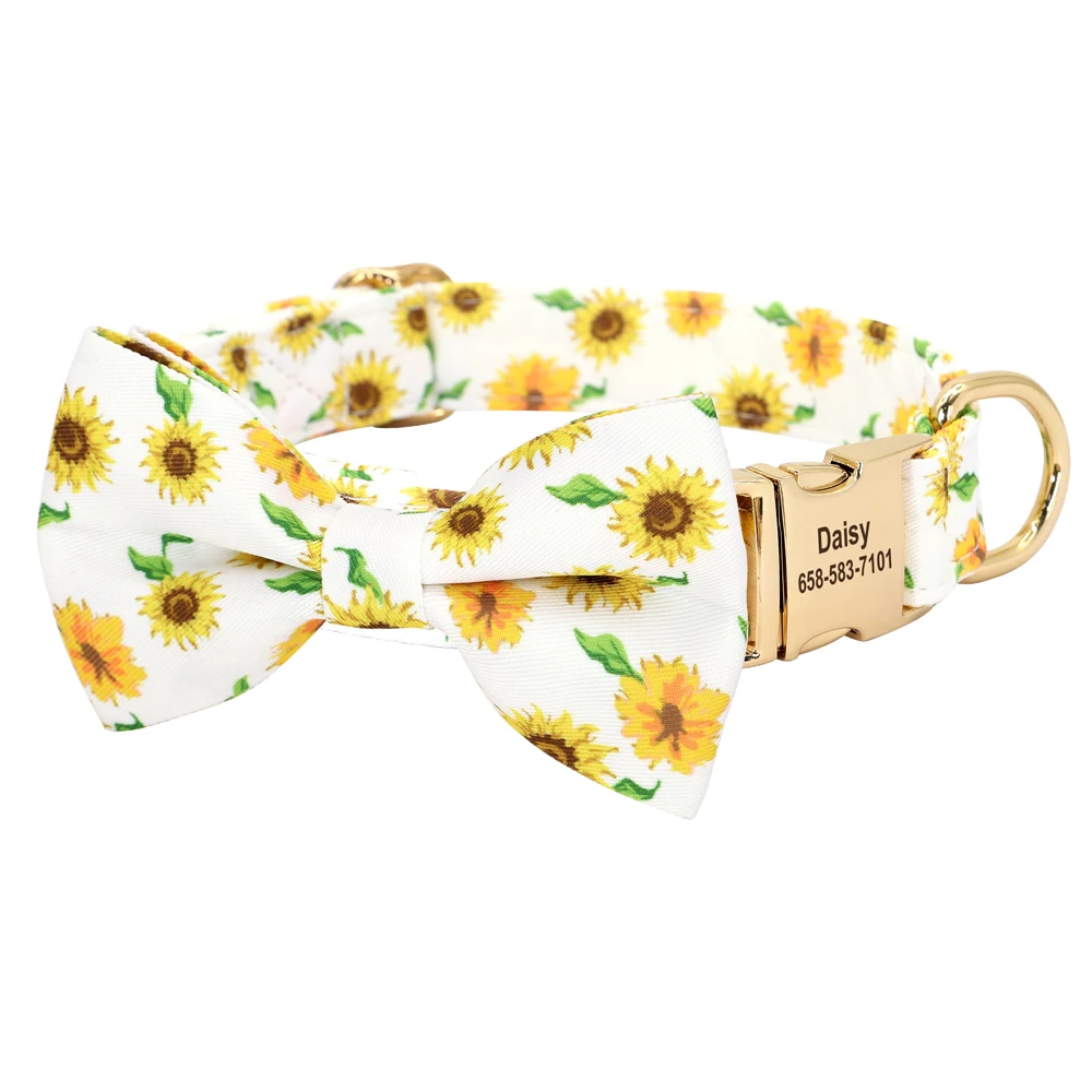 Personalized Dog Collar Nylon Flower Bowtie Pet ID Collars Customized Dogs Necklace Anti-lost For Spring Small Medium Large Dogs - Image 13