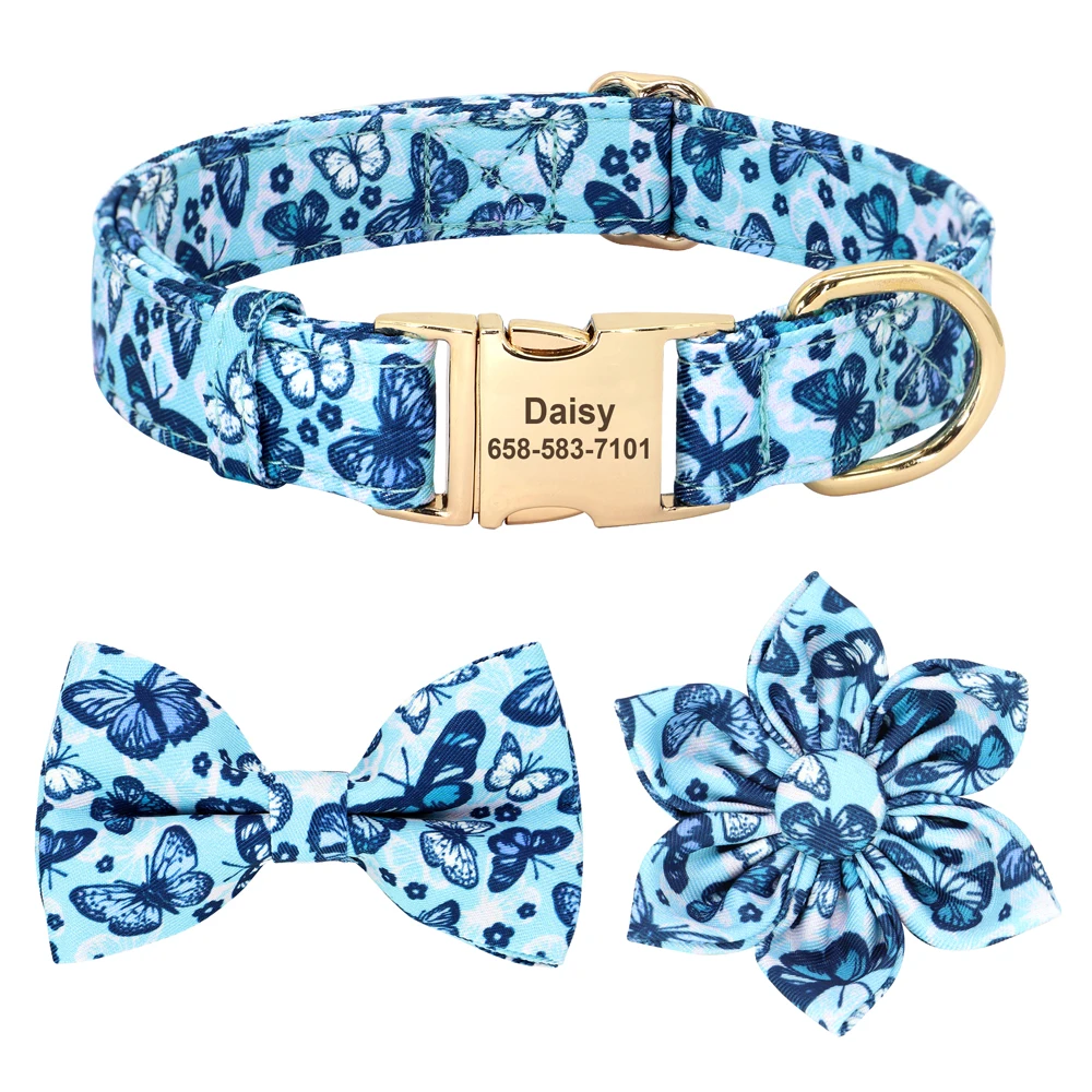 Personalized Dog Collar Nylon Flower Bowtie Pet ID Collars Customized Dogs Necklace Anti-lost For Spring Small Medium Large Dogs - Image 25