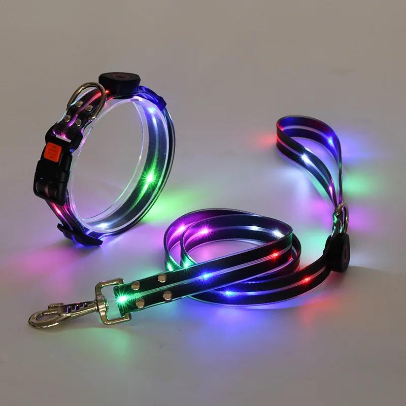 Pet light-up collar leash LED flashing collar USB charging dog walking pulling belt adjustable dog collar fashion pet supplies - Image 12