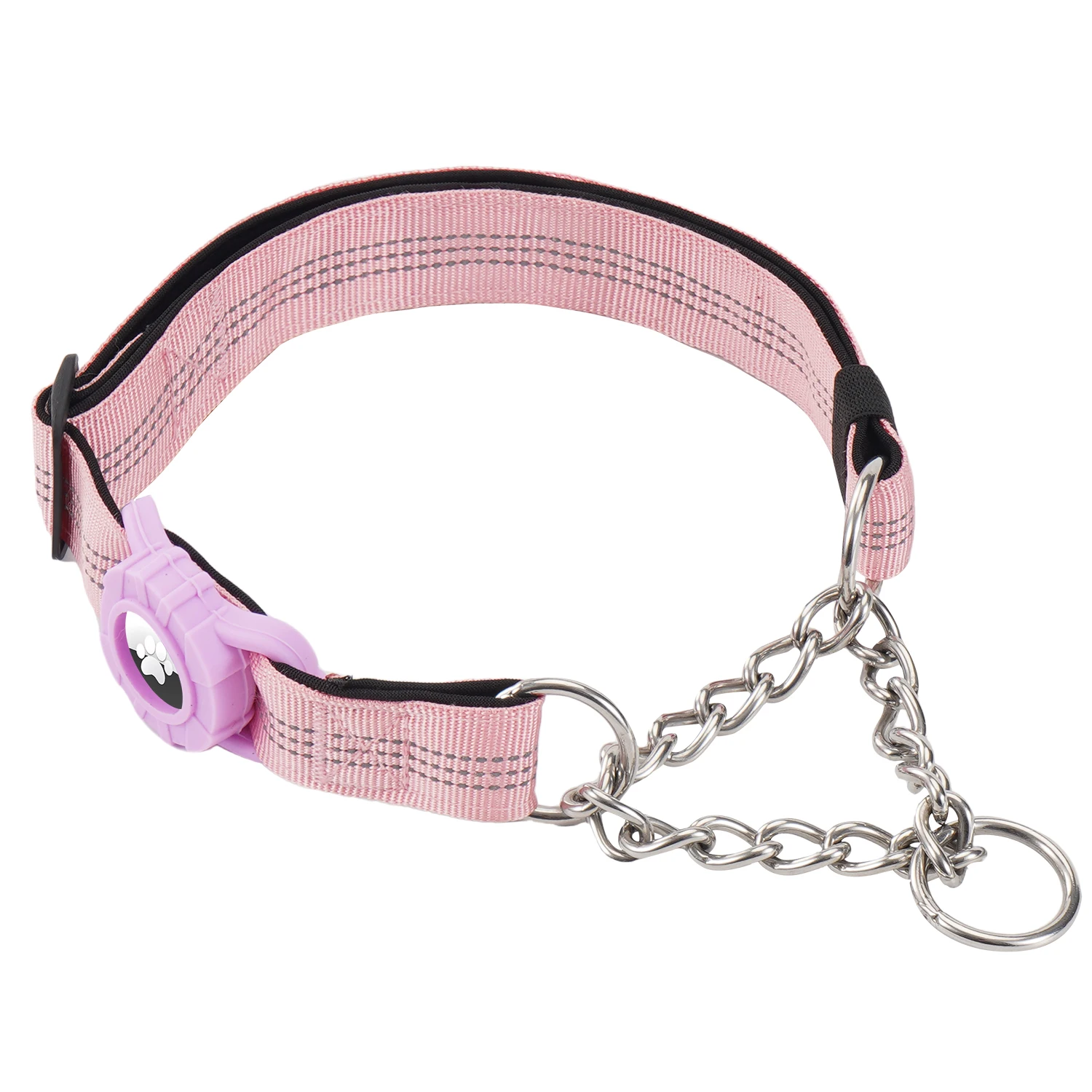 Dog Collar with Air Tag Holder, Reflective Nylon Soft Padded No Pull Training Collars Adjustable Stainless Steel Chain Collar f - Image 8