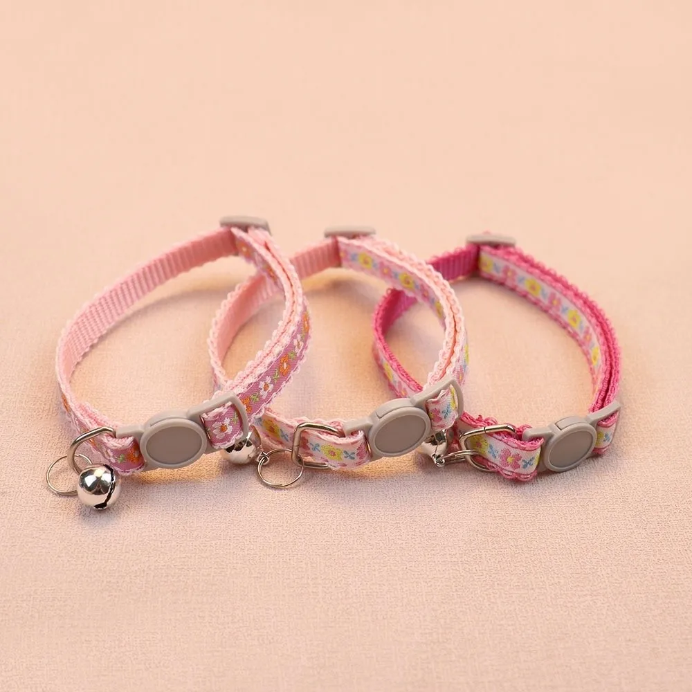 Fashion Floral Embroidered Cat Collars Adjustable Durable Pet Collars Cute Lace Collar With Bell Cat Supplies - Image 3