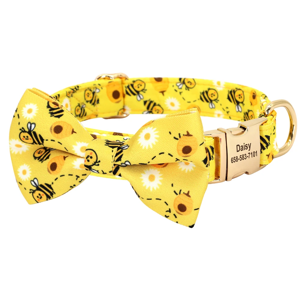 Personalized Dog Collar Nylon Flower Bowtie Pet ID Collars Customized Dogs Necklace Anti-lost For Spring Small Medium Large Dogs - Image 12