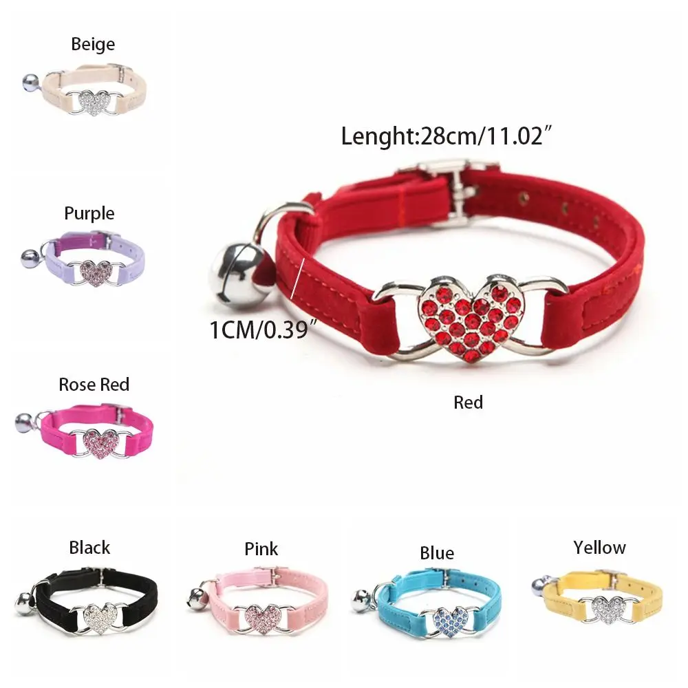 Safety Heart Bell Cat Collar Elastic Adjustable Adjustable Colored Diamonds Cat Collar Soft With Bell Dog Necklace Pet Supplies - Image 6
