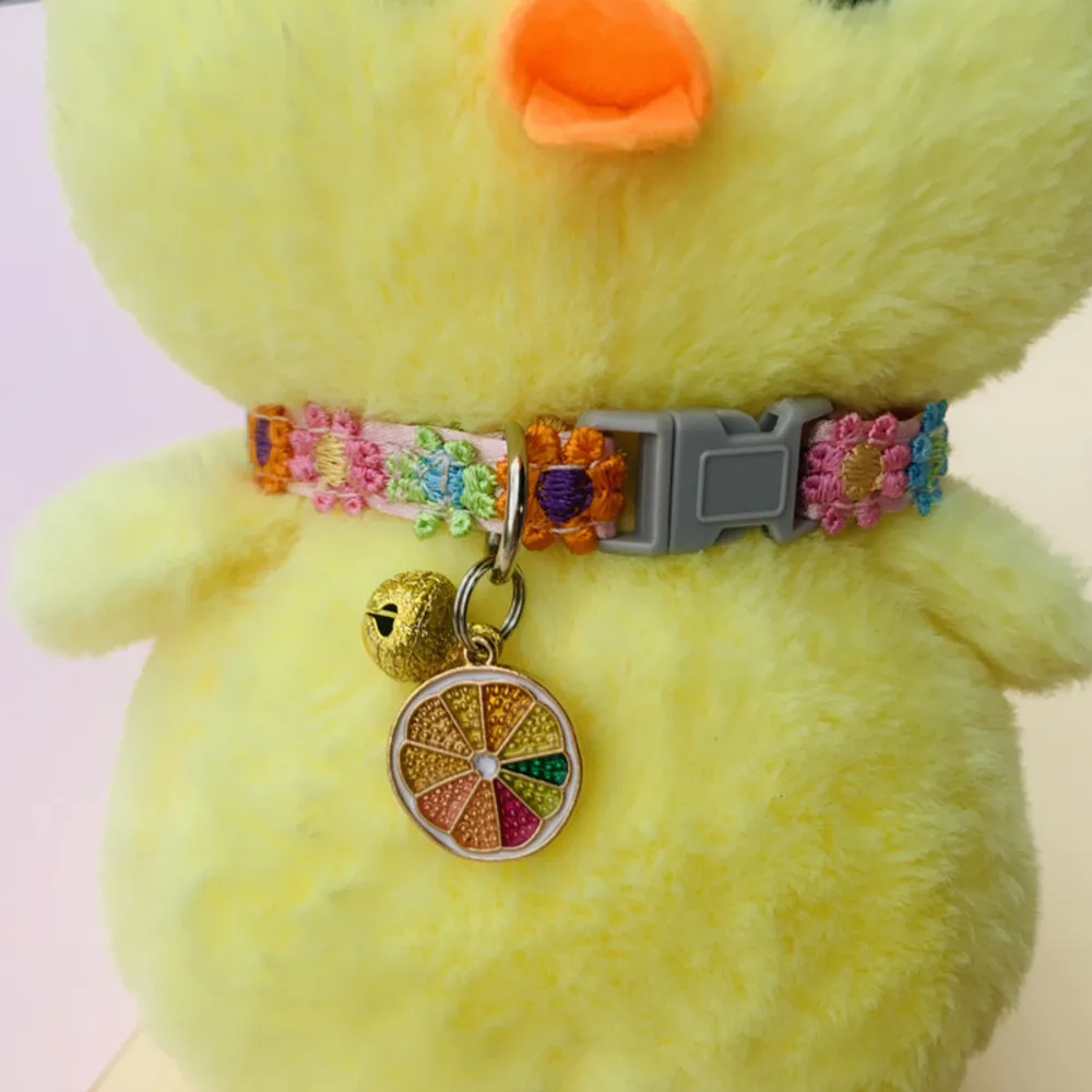 Fashion Rainbow Lace Flower Cat Collar With Bell Adjustable Buckle Cat Necklace Small Medium Dog Accessories - Image 5
