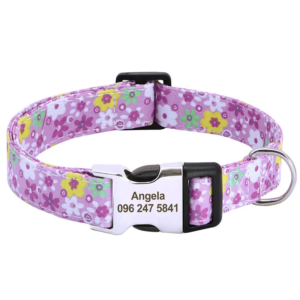 Printed Nylon Personalized Dog Collar Custom Dog Collar Floral Puppy Necklace Engraved Name for Small Medium Large Dogs Bulldog - Image 10