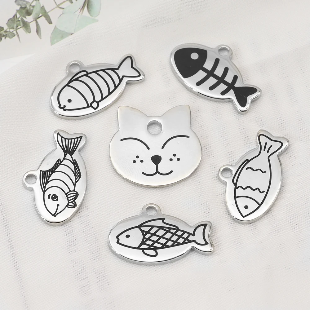 Personalized Cat Id Tag Custom Cats Kitten ID Tags Engraved Cat Collar Pendant Necklace Pet Accessories Cat Face Fish Shape - Image 2