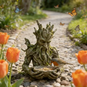 Tree Face Bird Feeder Weatherproof Resin Decorative Birdseed Holder Mounted on Tree Bird Feeder for Garden Backyard Art Decor