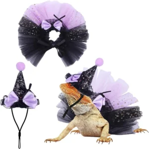Bearded Dragon Witch Costume Set Small Pet Adjustable Hat Bow Tutu Skirt Outfits for Lizards Guinea Pigs Bunny Ferrets Halloween
