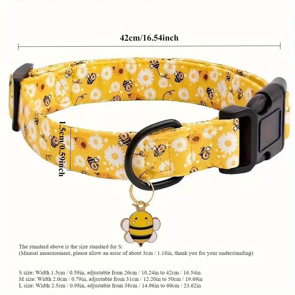 Cute Yellow Bee Print Dog Collar, Suitable for Small, Medium and Large Dogs, Fashionable Wasp Design Dog Collar - Image 6