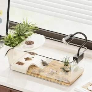 Turtle Tank Large Terrarium with Basking Plat Clear Tortoise Tank Reptile Enclosure for Tree Frog Salamanders Crayfish Small