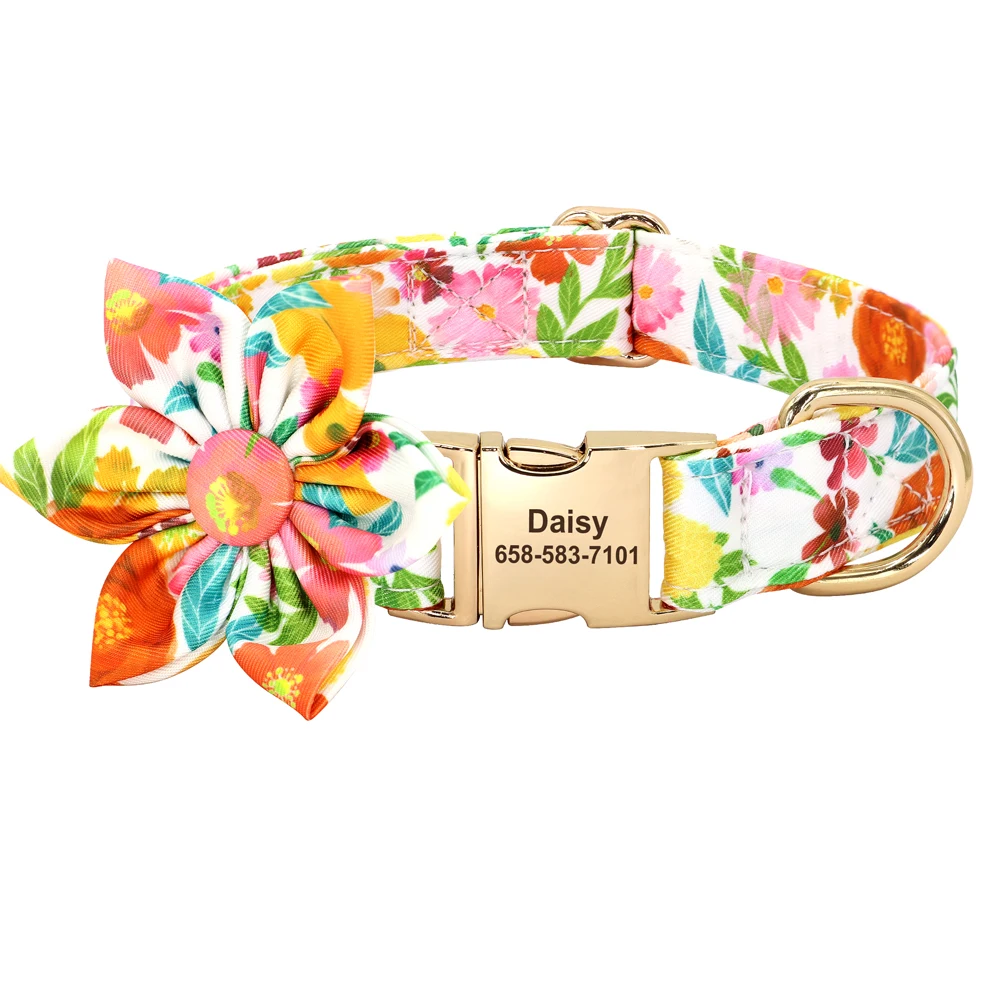 Personalized Dog Collar Nylon Flower Bowtie Pet ID Collars Customized Dogs Necklace Anti-lost For Spring Small Medium Large Dogs - Image 4