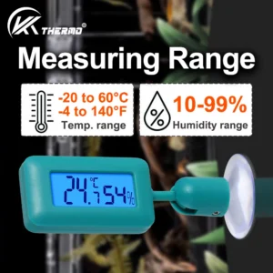 Mini Digital Reptile Thermometer 360 Degree Rotating Luminous Suction Cup Hygrometer For Lizards Snakes Spiders Accessories
