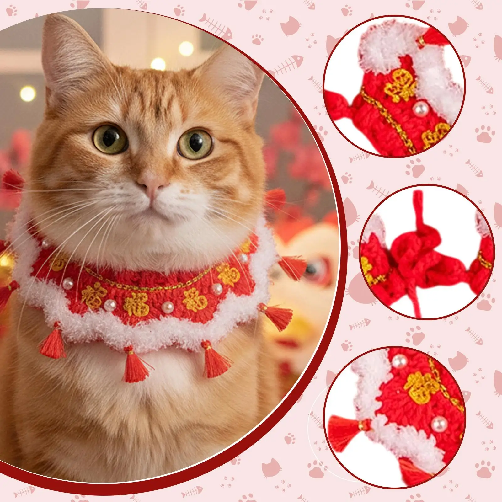 New Year Knitted Cats Collar ,Costume Accessory, Dress up Costume, Handwoven, Crochet Bib ,Adjustable ,Kitten Necklace Scarf - Image 5