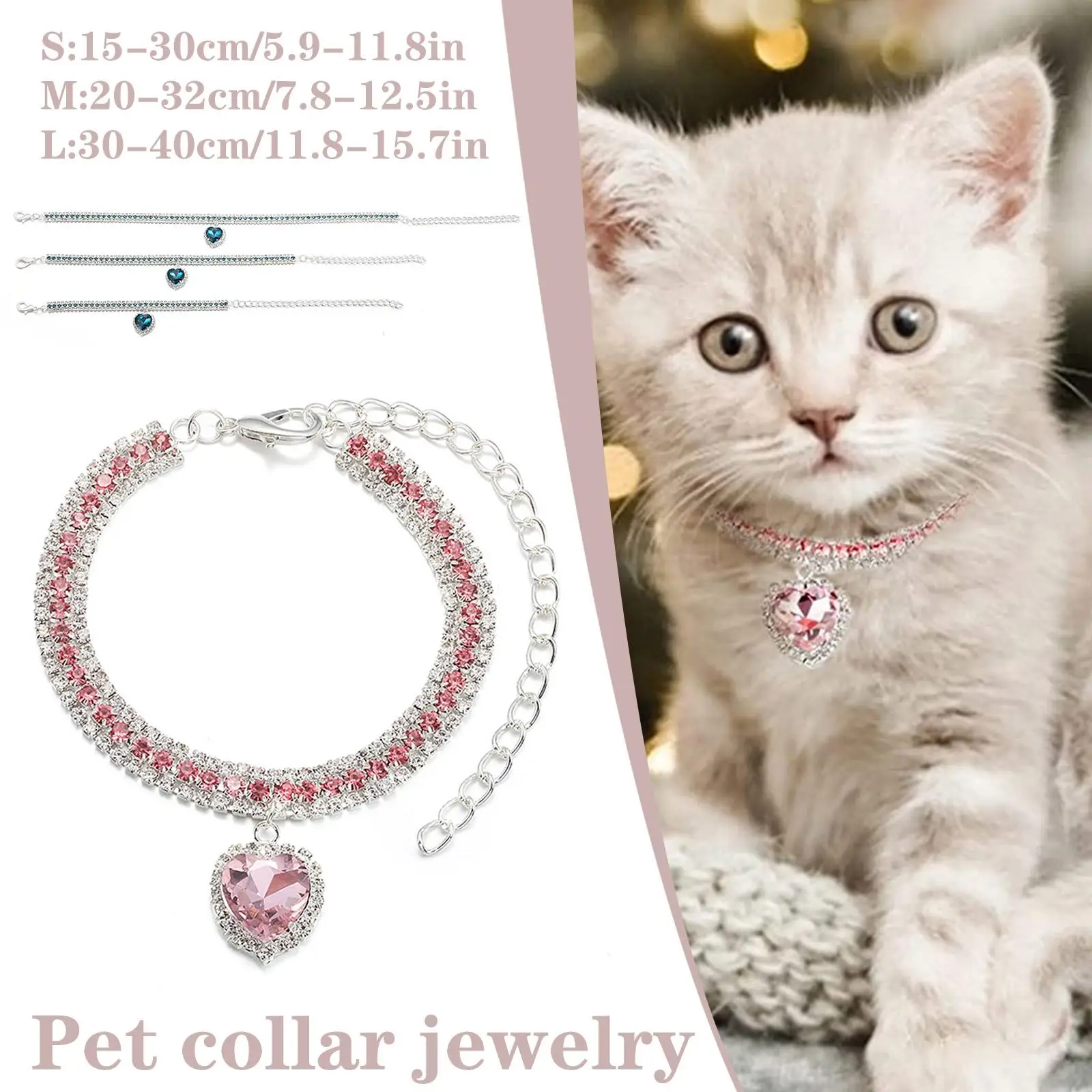 Luxury Diamond Pet Collar Cat Crystal Necklace Cute Love Pendant Dog Cat Puppies Bling Adjustable Rhinestone Pet Accessories - Image 3