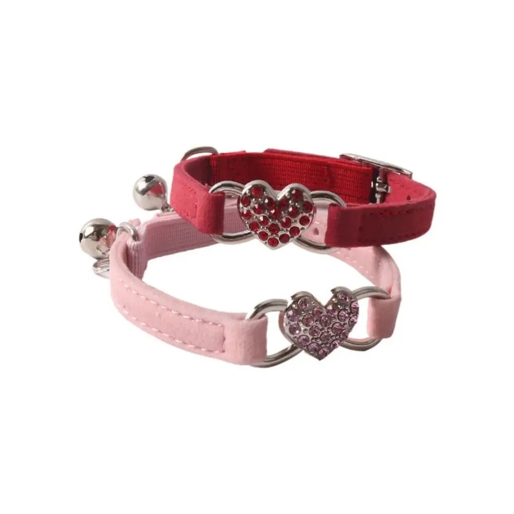 Safety Heart Bell Cat Collar Elastic Adjustable Adjustable Colored Diamonds Cat Collar Soft With Bell Dog Necklace Pet Supplies - Image 3