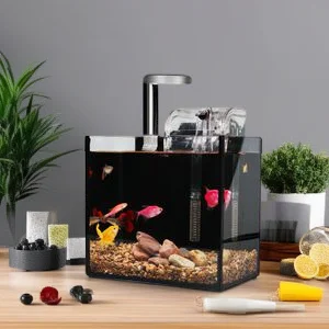 Desktop Betta Fish Tank Thick Glass No Water Change Mini Aquarium For Office Desk Home Study Room Quiet Circulating Eco Bowl