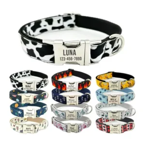 Free Engraving Personalized Dog Collars,Matching Leashes,Customized ID Name Contacts Muilti Design Adjustable Pet Collars