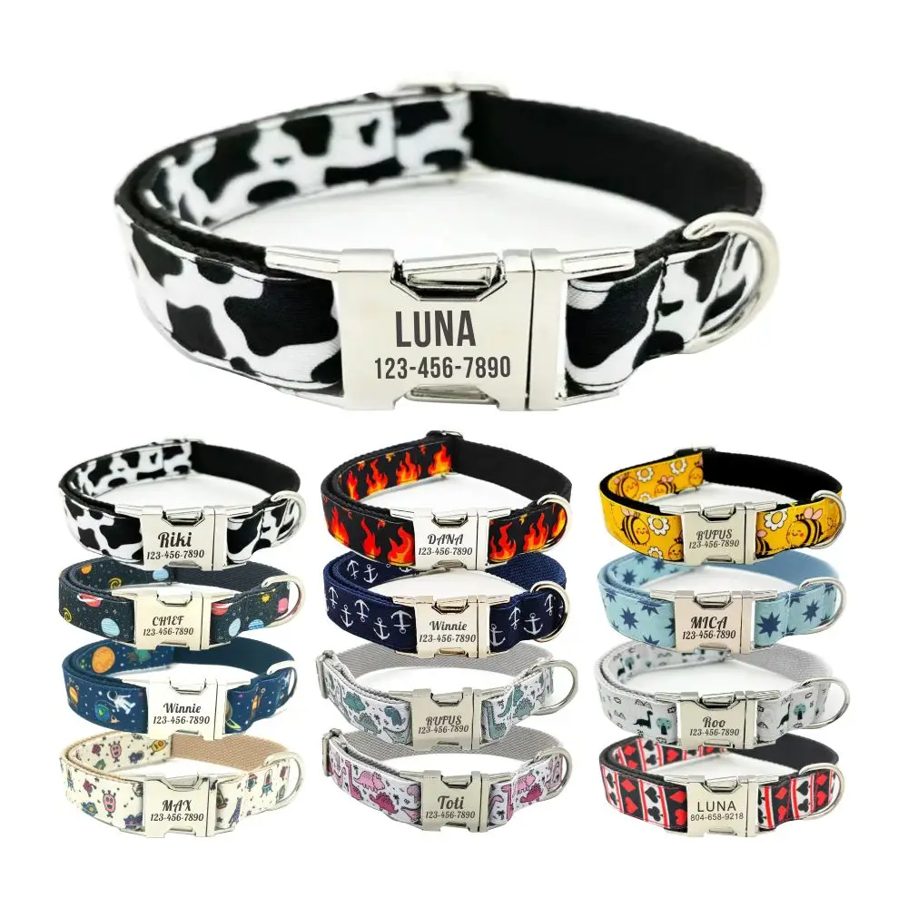 Free Engraving Personalized Dog Collars,Matching Leashes,Customized ID Name Contacts Muilti Design Adjustable Pet Collars