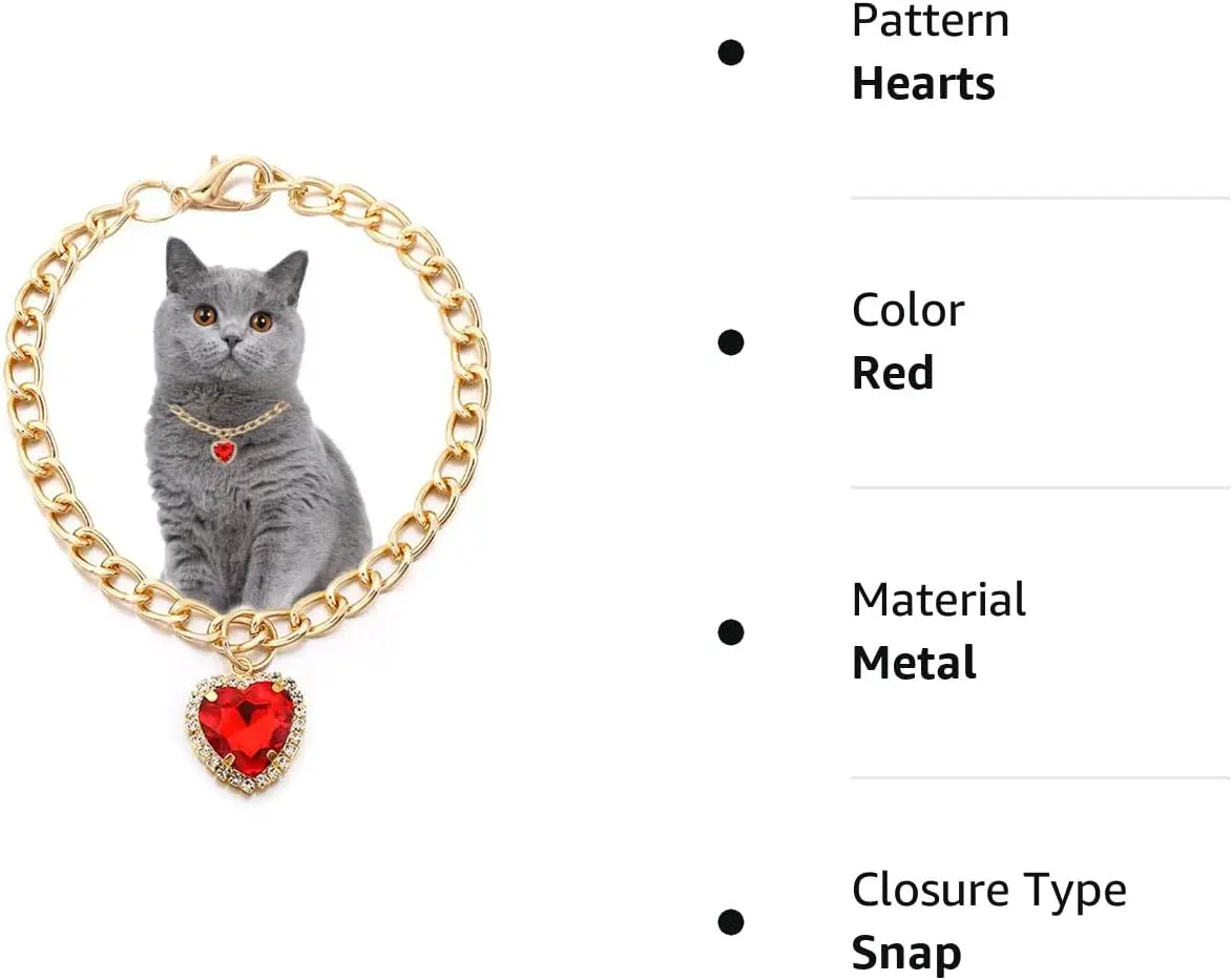 Luxury Dog Cat Necklace Jewelry with Heart Diamond Pendant Design Gold Chain Collar Pet Wedding Birthday Costume Accessories - Image 3