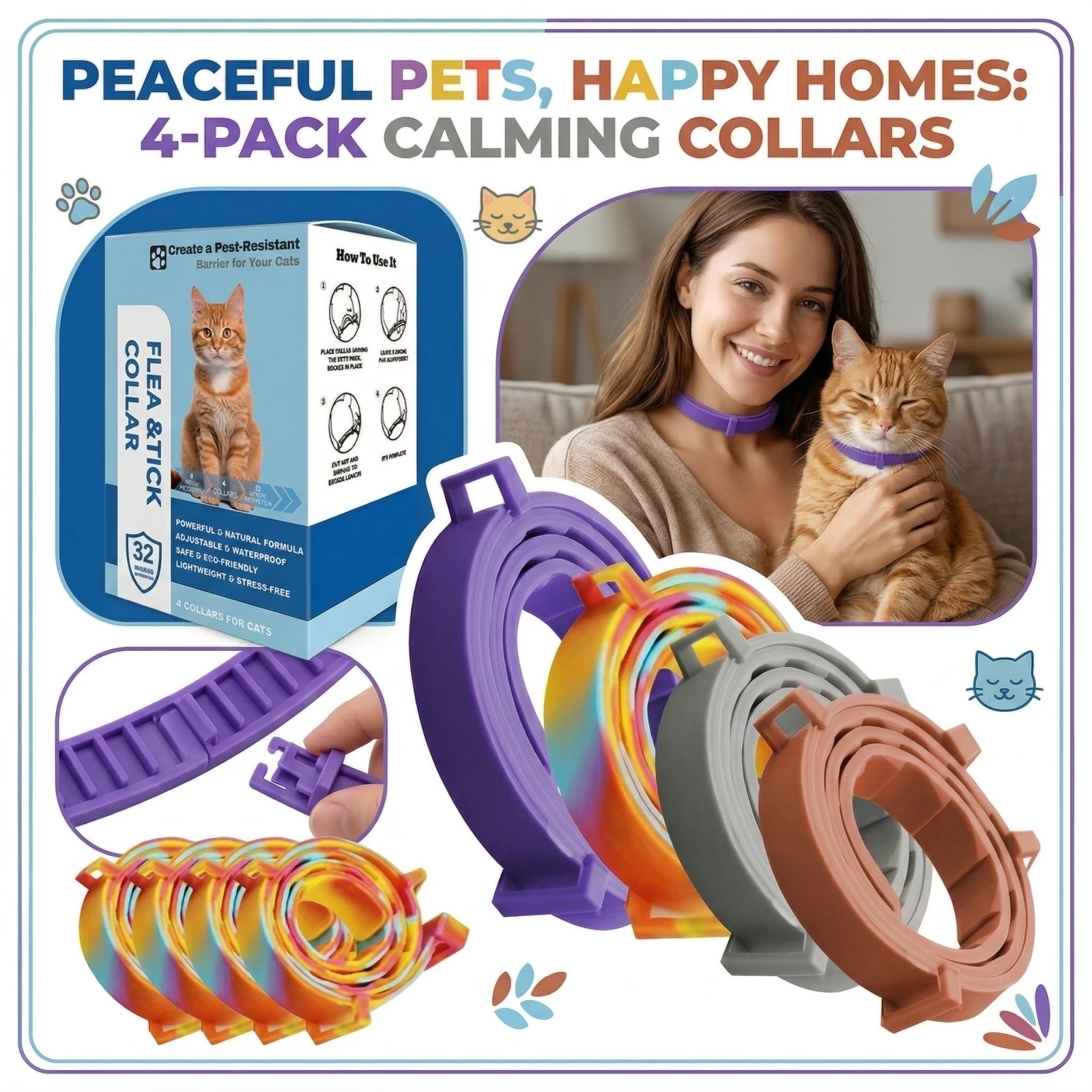 4-Pack Adjustable Pet Soothing And Soothing Collar For Cat