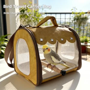 Portable Bird Travel Bag With Stick & Plastic Tray Breathable Mesh Transparent Window Ideal for Small Pets Birds Parrots Hamster