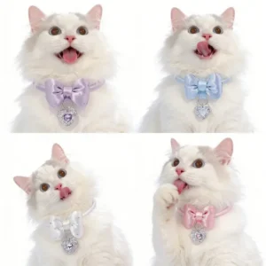 High Quality Heart Pendant Pet Collar Bowknot Durable Cats Bow Tie Adjustable Solid Color Pet Supplies Pets Accessories
