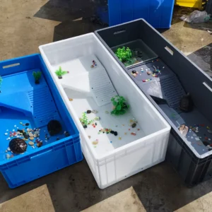 ‌Heavy-Duty Turtle Tank with Basking Platform - Large Plastic Aquarium for Reptiles, Waterproof Fish Pond with Drainage System