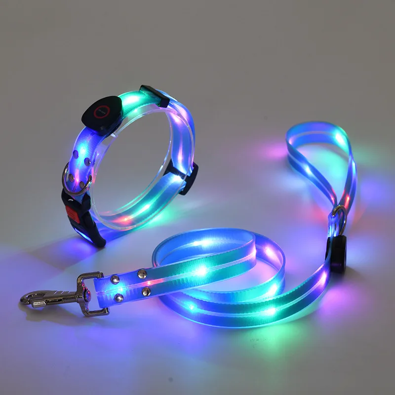 Pet light-up collar leash LED flashing collar USB charging dog walking pulling belt adjustable dog collar fashion pet supplies - Image 8