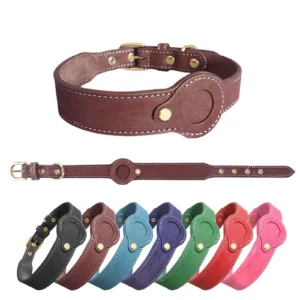 Leather collar locator collar pet dog collar tracking Full grain cowhide detachable
