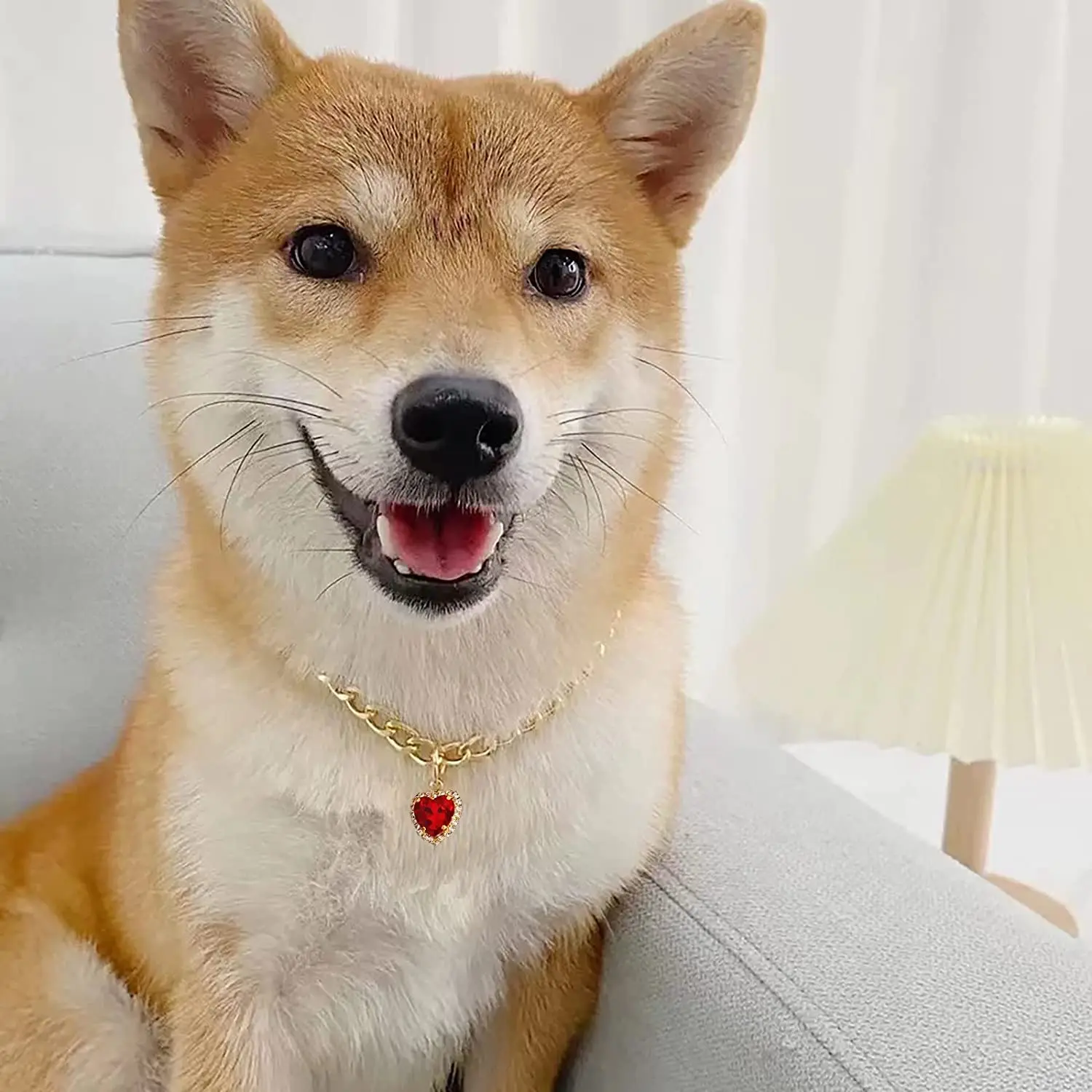 Luxury Dog Cat Necklace Jewelry with Heart Diamond Pendant Design Gold Chain Collar Pet Wedding Birthday Costume Accessories - Image 6