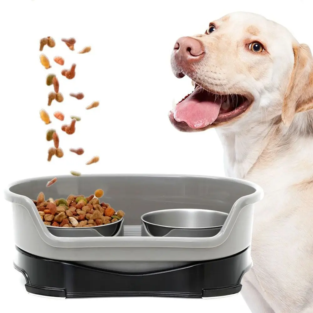 with Baffle Stainless Steel Dog Bowl Non-slip Removable Feeding Basin Water Bowl Eating and Drinking Water Detachable - Image 4
