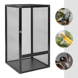 Reptile Pet Feeding Net Box Black Removable Micro Habitat Terrarium Enclosure, for Chameleons, Lizards, Insects, Snakes